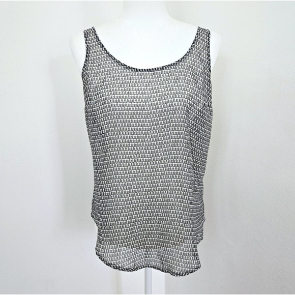 Old Navy Tank Top Womens M Lightweight Semi Sheer Black White Aztec Print Boho - Picture 2 of 11